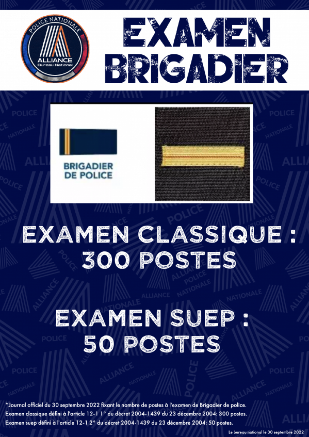 Examen Brigadier : Nombre de postes 